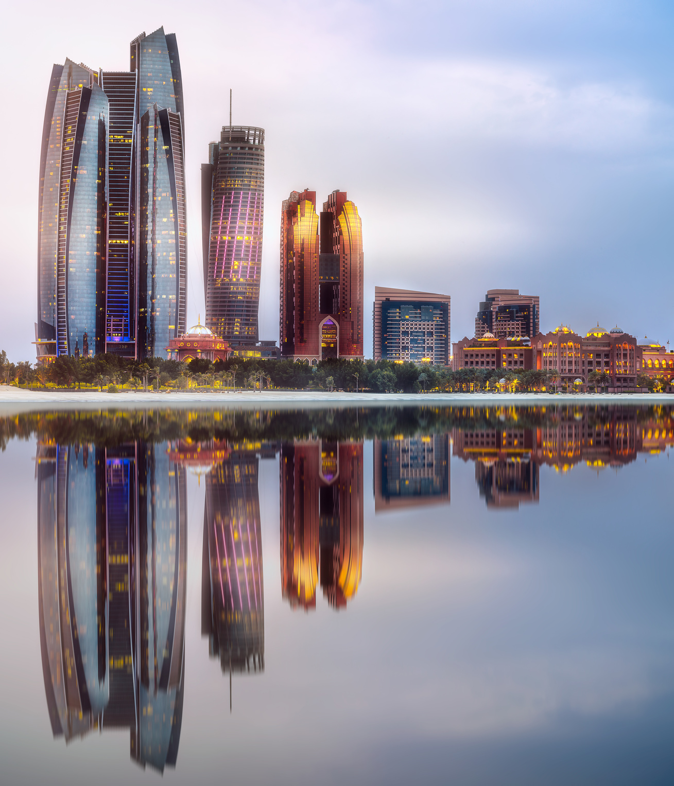 View of Abu Dhabi Skyline at sunrise, UAE